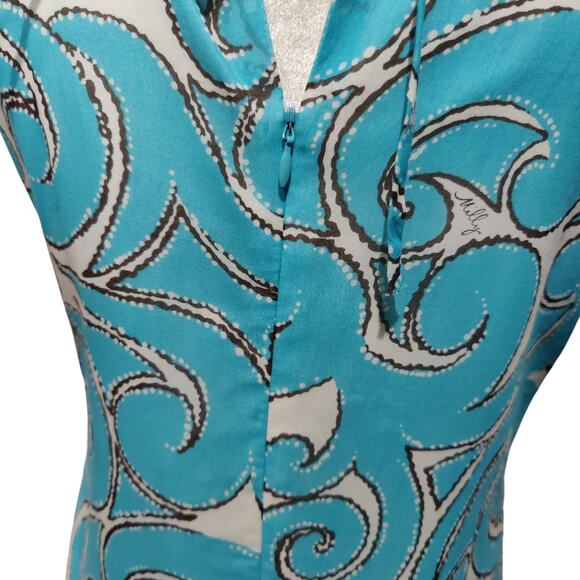 Milly of New York Women's Sz 6 Blue Cotton Halter Sheath Dress Ruffle Neck - Picture 5 of 10